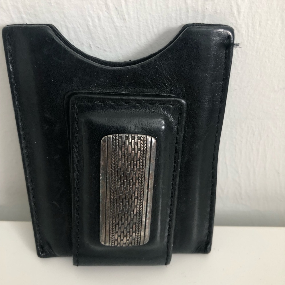 Brighton Salina Men’s Black Leather Money Clip with Silver Accent
